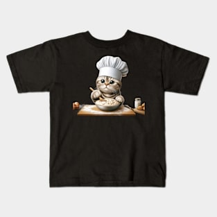 Cute Cat Chef: Whisking Up Delightful Pastries with Feline Flair Kids T-Shirt